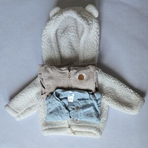 Set of 4 - Carter's 0-3 Month Unisex Jacket, Hoodie, Cardigan Bundle.